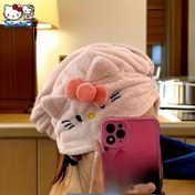 Resim 1 Adet Sanrio Hello Kitty Mercan Polar Saç Havlusu - Yumuşak, Hızlı Kuruyan Turban Tasarımı Pembe Fiyonklu, Tüy Dökmeyen Duş, Spor ve Seyahat İçin - Kadınlar için Şirin Banyo Aksesuarı, Giyilebilir Havlu, Eğlenceli Karakter Desenli, Tüysüz Kumaş 