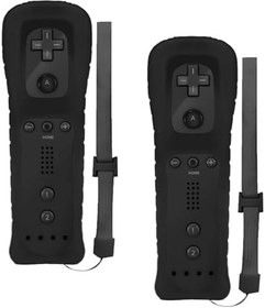 Resim GBKDQQ 2 x Wii uzaktan kumanda: Wii Controller oyun denetleyicisi kablosuz uzaktan hareket sensörü, Wii ve Wii konsolu için yedek Gamepad Controller, silikon kılıf ve el kayışı ile (siyah) 
