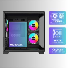 Resim Revenge Nova 3 RGB Fanlı Temperli Cam Panel Boş m-ATX Gaming Oyuncu Bilgisayar Kasası 