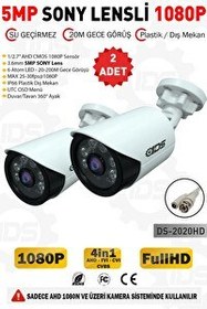Resim IDS 5mp Lensli 1080p FullHD AHD Su Geçirmez Gece Görüşlü Güvenlik Kamerası 2 Adet DS-2020HD2 