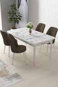 Resim Canisa Arp Serisi 70x110 Sabit Mutfak Masası Takımı Beyaz Mermer Desen Masa 4 Kahverengi Sandalye 