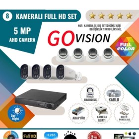 Resim Go Vision 8'li 5MP AHD Kamera Seti – Full Color, 360mm Lensli, Gece Görüşlü Güvenlik Sistemi 