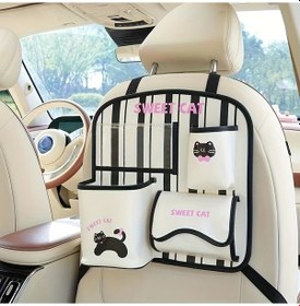 Resim Dashanshop Çizgili Kedi Model H Premium Deri Koltuk Arkası Organizer Ve Çok Amaçlı Saklama Çantası 