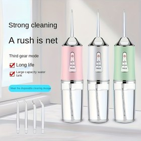 Resim Akıllı Çipli Elektrikli Su Flosser, Hassas Basın Kontrolü, 3 Vites Ayarı, 4 Ücretsiz Nozul, 360 Derece Dönen Nozul, Ağız İrrigatörü, Diş ve Boşlukların Derin Temizliği, Şarj Edilebilir Lityum Pili-Polimer, USB Şarj, Diş Su Jeti 