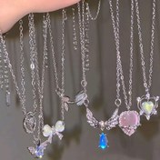 Resim EngaSentetik Taşlı Y2K Renkli Aşk Fiyonklu Kolye Seti, Düğün, Sevgililer Günü Aşkı İtirafı, Hediye ve Günlük Kullanım için 7'li Rastgele Stil 
