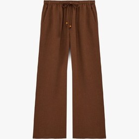 Resim Koton Beli Lastikli Bağlamalı Cepli Geniş Paça Pantolon Kahverengi 6sak40200uw Kahve 