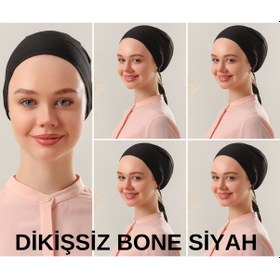 Resim Melodi Scarf Kadın Tesettür Dikişsiz Set Bone Siyah 5 Adet Bağlamalı Penye Bone Siyah 