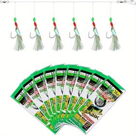 Resim 9 adet Mackerel Tüyü Balıkçılık Malzemeleri 54 saç tokası ile, Parlayan Boncuklu Önceden Bağlanmış Deniz Balıkçılığı Yemleri, İmitasyon Uçan Böcek Yemleri 