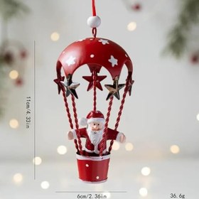 Resim Noel Baba Sıcak Hava Balonu Asılı Süs, Dövme Demir, Kırmızı, 11 cm x 6 cm, 36,6 g 