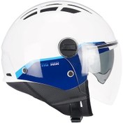Resim CGM 116g Aır Bıco Açık Kask Mavi-beyaz Uzun Vizör Güneş Vizörlü -s 