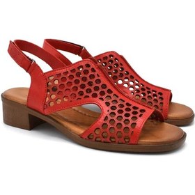 Resim Kadın Deri Sandalet Kırmızı 22986007 Yetişkin 