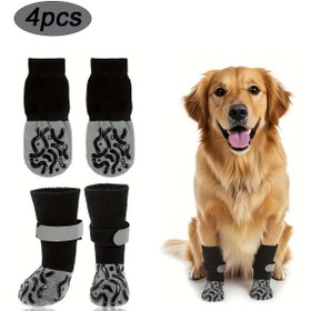 Resim 4 Adet Kaymaz Köpek Çorabı, Yalama Koruma ve Pati Pedi Tasarımı, Yumuşak ve Sıcak Evcil Hayvan Çorapları, Kapatmalı, Sıcak/Soğuk Kaldırım ve Sert Ahşap Zeminler İçin Uygun 