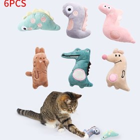 Resim 6 Adet Sevimli Hayvan Şekilli Peluş Kedi Oyuncakları, Dişleri Gıcırdatma ve Isırma, Etkileşimli Oyun Evcil Hayvan Malzemeleri 