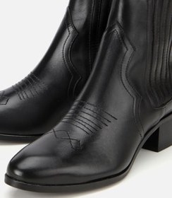 Resim HOTİÇ Kadın Deri Siyah İşlemeli Western Düz Bot 