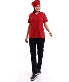 Resim Zarf Yaka Desenli Üst - 5308 Kırmızı Küçük Kalp-6409 