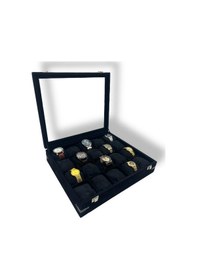 Resim RichBox 20'Li Saat Kutusu Süet Siyah Dekoratif Köşe Korumalı 