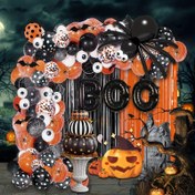 Resim 98 Parça Halloween DIY Örümcek Parti Balon Seti: Korku Temalı Dekorasyonlar için BOO Folyo Balonlar, Eğlenceli Doğum Günü ve Ürkütücü Parti Malzemeleri 