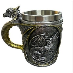 Resim Mitolojik Ejderha Figürlü Ejderha Kulplu Çelik Kupa 