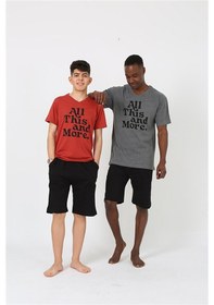 Resim Akbeniz Erkek Genç Garson Boy Kısa Kol Bordo Penye Şortlu Pijama Takımı 20377 