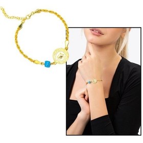 Resim Liralı Nazar Boncuğu Detaylı Halat Zincirli Gold Renk 925 Ayar Gü 