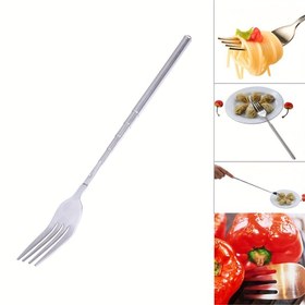 Resim 1 adet Uzun Saplı Paslanmaz Çelik BBQ Çatalı, Açılabilir ve Taşınabilir, Açık Mutfak için, Noel Partisi Malzemeleri 