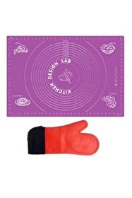 Resim Kitchen Design Lab 45x65 CM Mor Silikon Hamur Açma Matı Ve Kırmızı Silikon Yanmaz Mutfak Fırın Eldiveni 2 Li Set 
