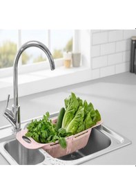 Resim Sürgülü Pratik Ayarlanabilir Lavabo Süzgeci, Ayarlı Süzgeç, Meyve Sebze Salata Yıkama Süzgeci Pembe Çok Renkli 