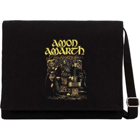 Resim Amon Amarth Thor Siyah Kanvas Postacı Çantası - Siyah 