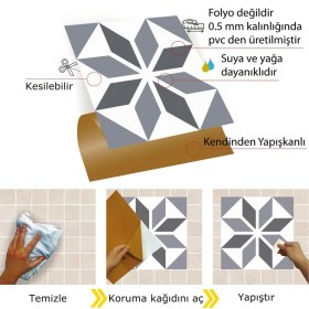 Resim Kendinden Yapışkanlı Banyo Mutfak Kaplama Geometrik 01 Desenli Pvc Karo 30X30 cm (33 Adet) 3m2 