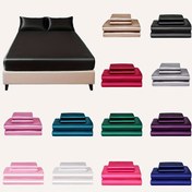 Resim 3 adet 100% Polyester Saten Uyumlu Levha Seti [1 Uyumlu Levha 2 Yastık Kılıfı (Çekirdeksiz)] Cilt Dostu, Yumuşak ve İpeksi Kumaş Öğrenci Yurdu Günlük Ev Yatak Koruyucu Evrensel Stil Tüm Mevsimler İçin Makine Yıkanabilir Shrinkage Yok Statik Elektrik Yok 