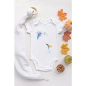 Resim Tuğba Baby Tuğba Baby Beyaz Bebek Balina Baskılı Çıtçıtlı Body 