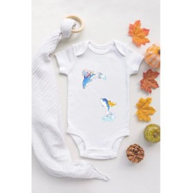 Resim Tuğba Baby Tuğba Baby Beyaz Bebek Balina Baskılı Çıtçıtlı Body 