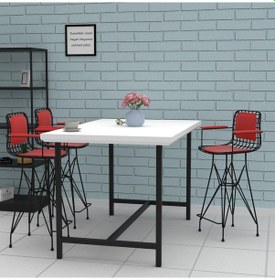 Resim Knsz orta boy tel bar sandalyesi 1 li mağrur syhkrm kolçaklı sırt minderli 65 cm oturma yüksekliği mutfak bahçe cafe ofis 