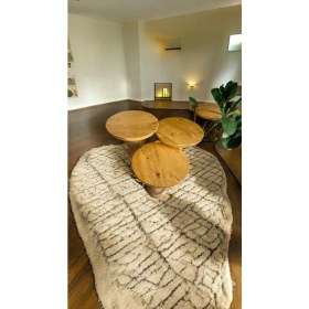 Resim Wood Wooden Ahşap 3lü Set Mantar Yan Sehpa Modern Tütün Renk Fiskos 