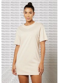 Resim Nike Sportswear Organic Cotton Short Sleve Dress Nakış Swooslu Bej Elbise Bej 