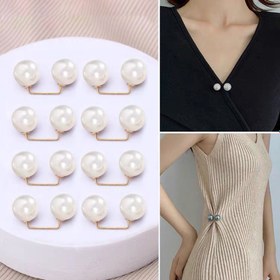 Resim Şık Sahte İnci Broş İğne Seti - 3/6/8 Adet Düzensiz Şekilli Plastik Klipsli Düğmeler Moda Tişört, Elbise, Hırka ve Giyim Dekorasyonu için 