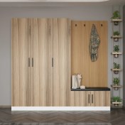 Resim Minar Kale Dekor Panel 3 Kapaklı 1b Raf Portmanto + Ayakkabılık Minderli Beyaz Dore 