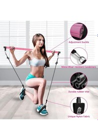 Resim Valkyrie 4 Lastikli 1. Kalite Pilates Bar Egzersiz Çubuğu Ayarlanabilir Zorluk Evde Spor Squat Kademeli Çantalı Kolay Kurulum Pembe 