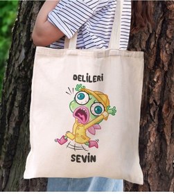 Resim Bk Gift Delileri Sevin Tasarımlı Bez Çanta, Baskılı Omuz Çantası, Alışveriş Çantası, Arkadaşa Hediye Kobitmeyencom29830 Bk Gift 