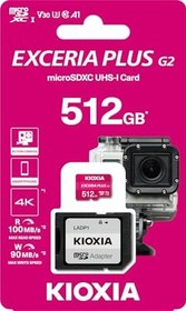 Resim KIOXIA 512GB Exceria Plus G2 Micro SDXC 4K 100/90MB/sn Hafıza Kartı (SD Adaptörlü) 