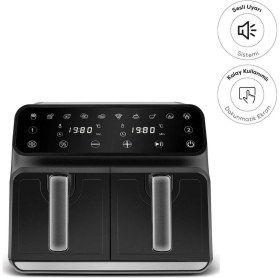 Resim Resmi Distribütör Garantili Multifry Xxxl 4+4 Litre Dijital Twin Iki Hazneli Airfryer Modern Siyah 
