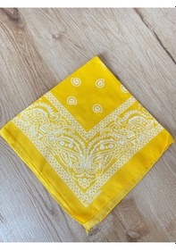 Resim Pamuklu Klasik Desen Unisex 2li Bandana Seti Renkli Bandana Etnik Desenli A Kalite Bandana Bordo - Sarı 