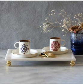 Resim Akayev Mermer Beyaz 30X20 CM Boncuk Ayaklı Sunum Tabağı 