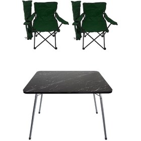 Resim Bofigo 60X80 Cm Granit Katlanır Masa + 2Li Kamp Sandalyesi Yeşil 