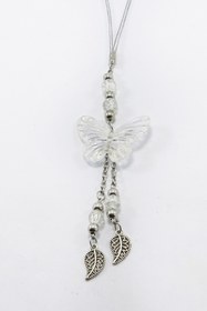 Resim biuti Şeffaf Boncuklu Salkım Yapraklı Kelebekli Araç Dikiz Ayna Süsü, Hediyelik Araba Hediyesi 