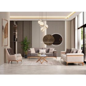 Resim Bella 3+3+1 Koltuk Takımı Krem - Kahve 