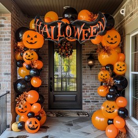 Resim 82 Parça Halloween Balon Seti, Siyah ve Turuncu Lateks Balonlar, Korkunç Parti Dekorasyonları, Yıl Dönümleri, Mezuniyet Törenleri, İç Mekan ve Açık Hava Kutlamaları, Tatil Süslemeleri 