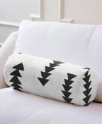 Resim Realhomes Iskandinav Üçgen Ok Tasarımlı Dijital Baskılı Iç Dolgulu - Fermuarlı Süet Berjer Silindir Yastık 