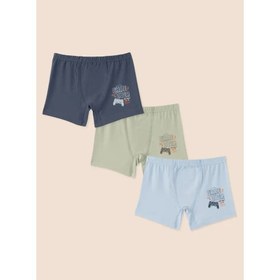 Resim Natuline Erkek Çocuk Organik Pamuklu Likralı Boxer Game Over 3'lü Paket Mavi - Mavi / 9-10 Yaş 