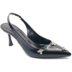 Resim Feles Arkası Açık Taş Detaylı Stiletto Kadın Ayakkabı Siyah 